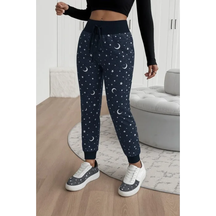 Kadın Yüksek Bel Bağcıklı Desenli Iki Iplik Pantolon