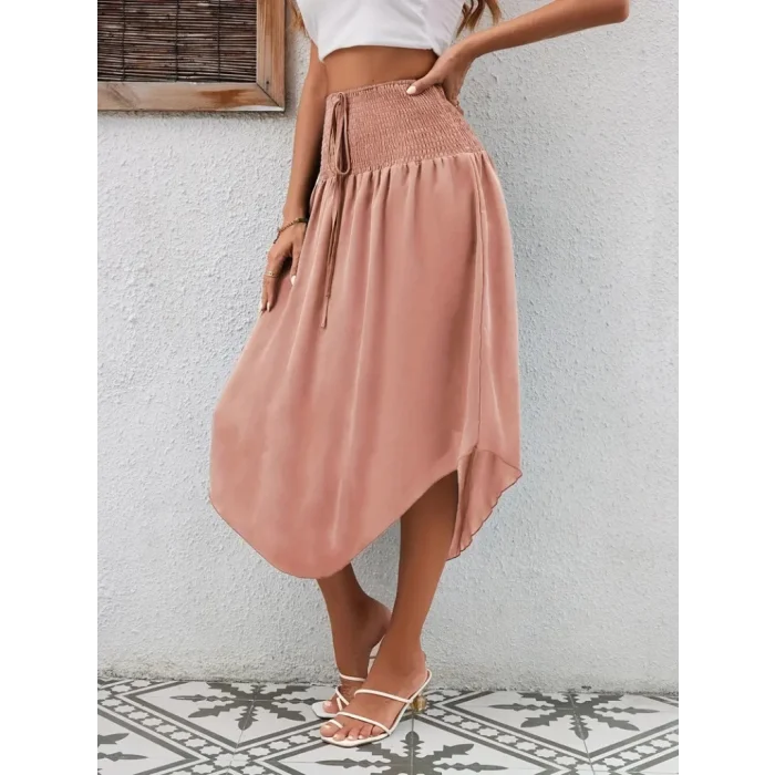 Kadın Yüksek Bel Belden Bağlamalı Asimetrik Kesim Detaylı Sandy Etek