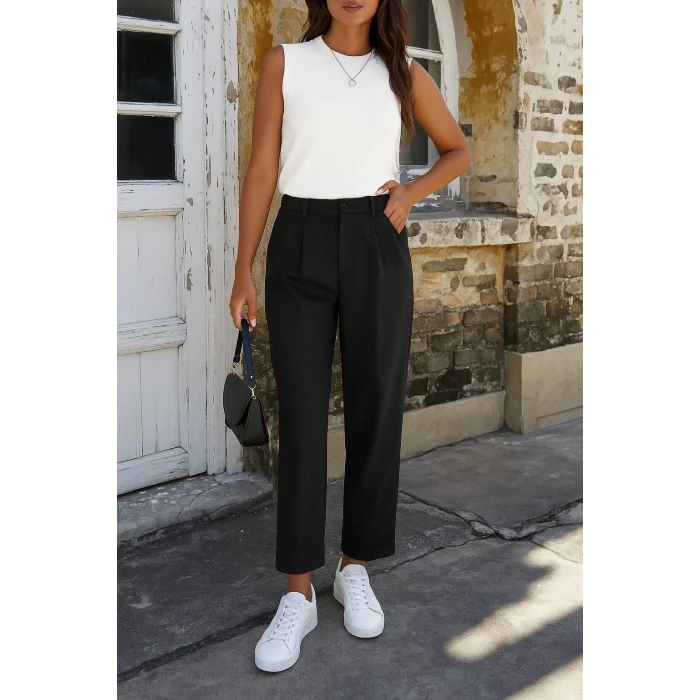 Kadın Yüksek Bel Cepli Atlas Pantolon