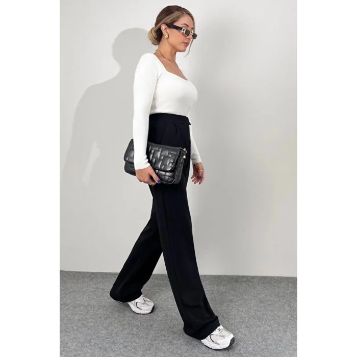 Kadın Yüksek Bel Cepli Cırt Kapama Janjan Krep Pantolon