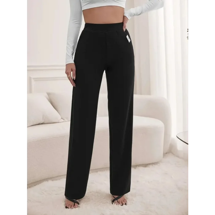 Kadın Yüksek Bel Cepli Geniş Kesim Ithal Krep Pantolon