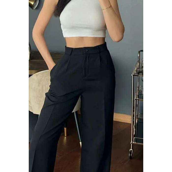 Kadın Yüksek Bel Cepli Ithal Krep Pantolon