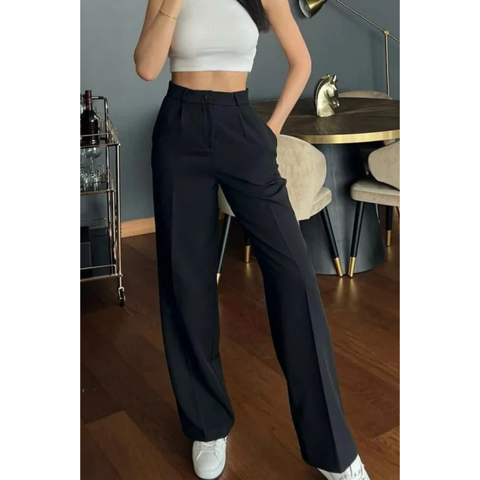 Kadın Yüksek Bel Cepli Ithal Krep Pantolon