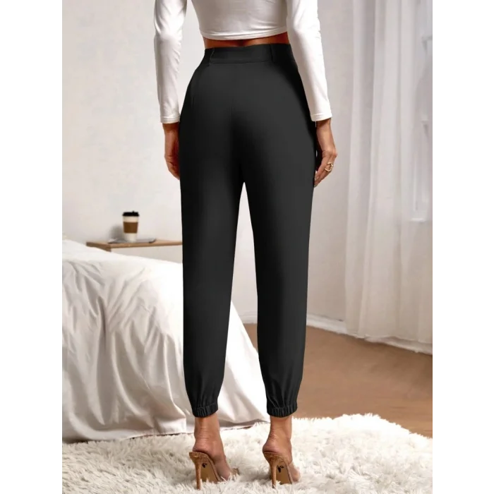 Kadın Yüksek Bel Cepli Paçası Lastikli Ithal Krep Pantolon
