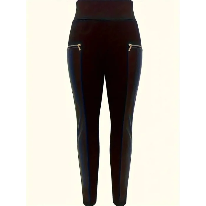 Kadın Yüksek Bel Deri Detaylı Fermuarlı Dalgıç Tayt