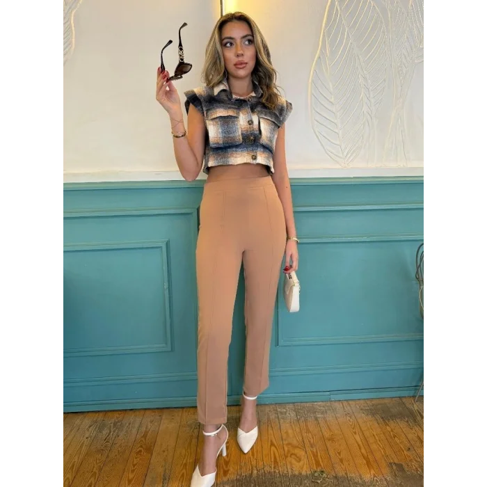 Kadın Yüksek Bel Ithal Krep Pantolon