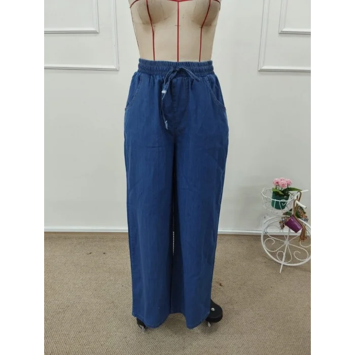 Kadın Yüksek Bel Lastikli Bağcıklı Kot Pantolon