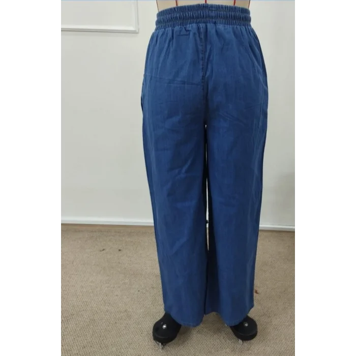 Kadın Yüksek Bel Lastikli Bağcıklı Kot Pantolon