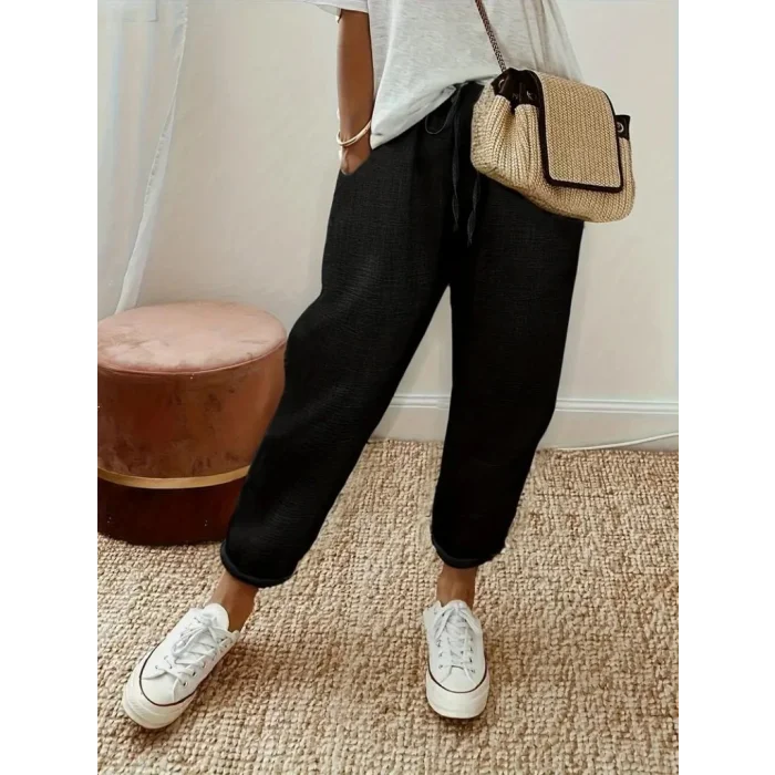 Kadın Yüksek Bel Lastikli Belde Bağcık Detaylı Aerobin Pantolon