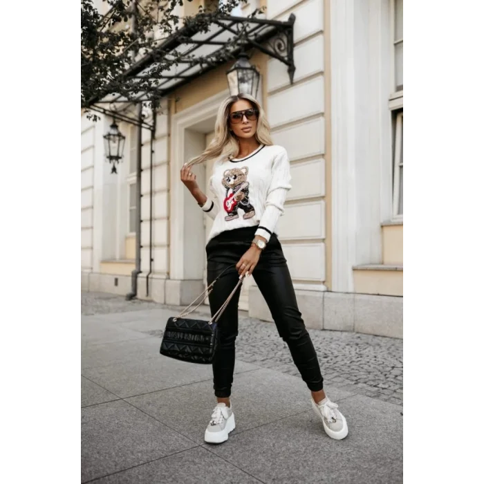 Kadın Yüksek Bel Lastikli Cepli Deri Pantolon