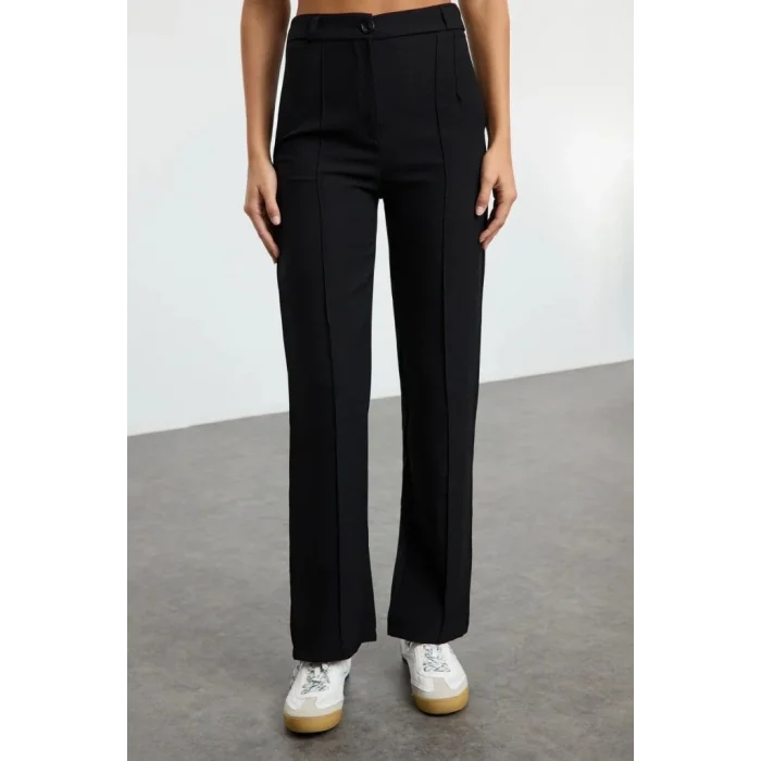 Kadın Yüksek Bel Nervurlu Ithal Krep Pantolon