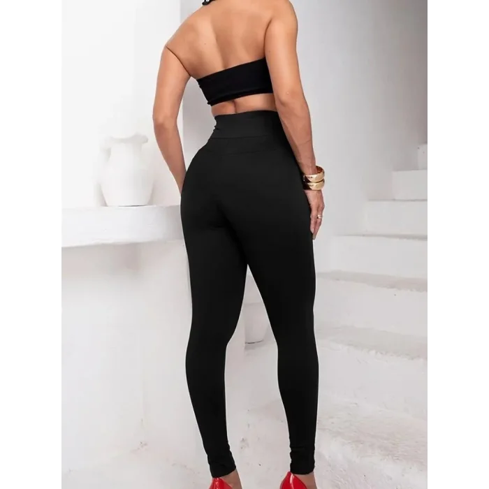 Kadın Yüksek Bel önden çapraz Kuş Göz Detaylı Dalgıç Tayt