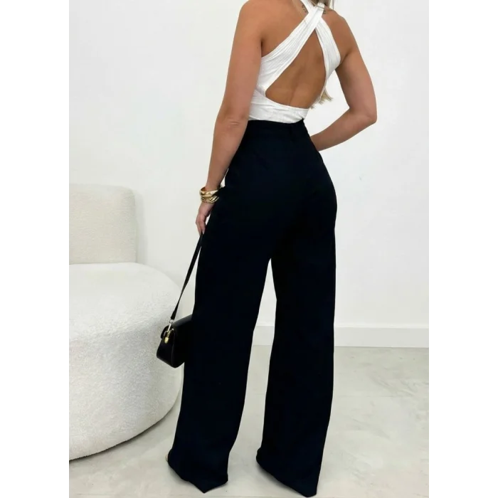 Kadın Yüksek Bel Paçaya Doğru Genişleyen Ithal Krep Pantolon