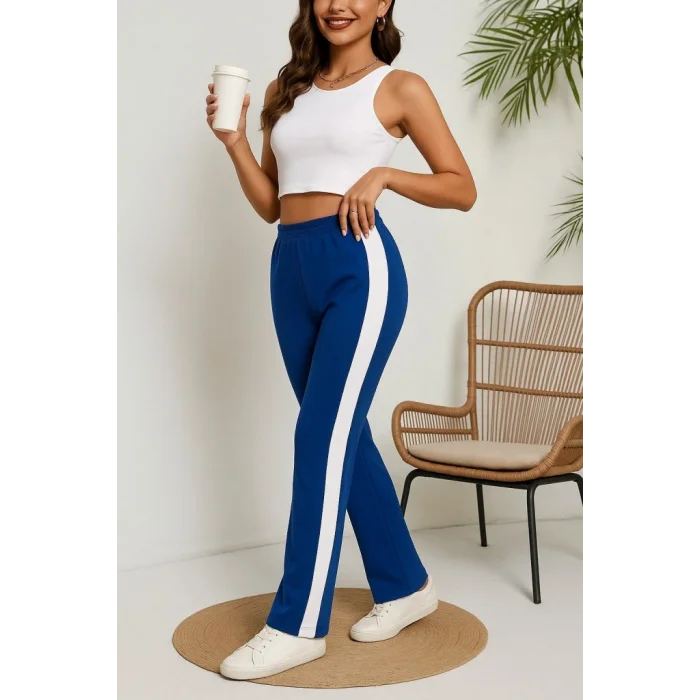 Kadın Yüksek Bel Yan şerit Detaylı Yırtmaçlı Viskon Iki Iplik Pantolon