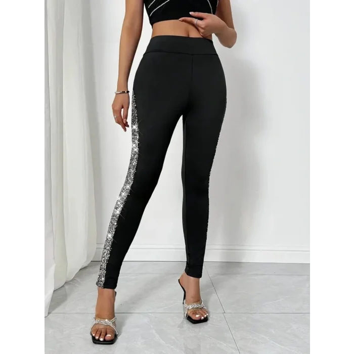Kadın Yüksek Bel Yarı şerit Pul Payetli Dalgıç Tayt