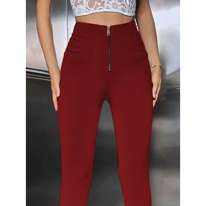 Kadın Yüksek Belli önden Fermuar Ve Nervur Detaylı Dalgıç Tayt