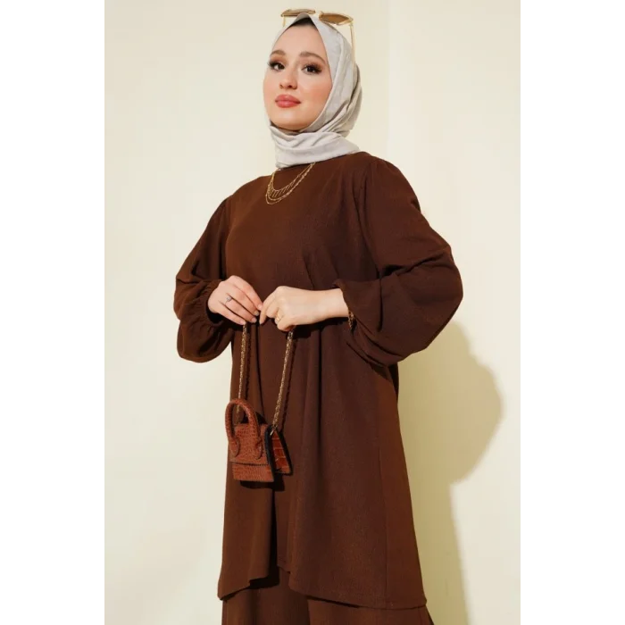 Kahverengi Tunik Pantolon Alt Üst Takım 6663