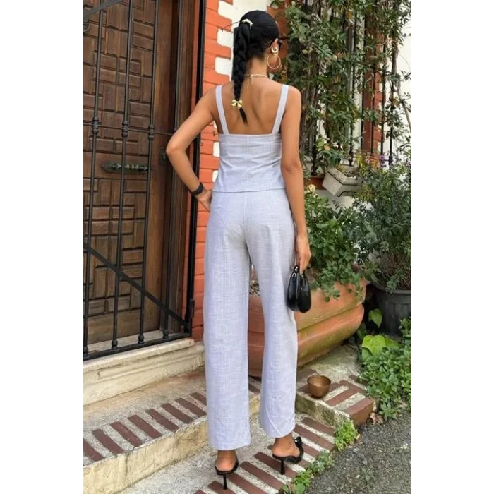 Kalın Askılı Bluz Pantolon Keten Takım 10187