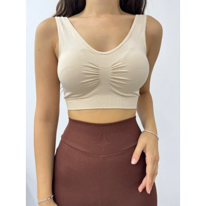 Kalın Askılı Pedli Büstiyer -Krem