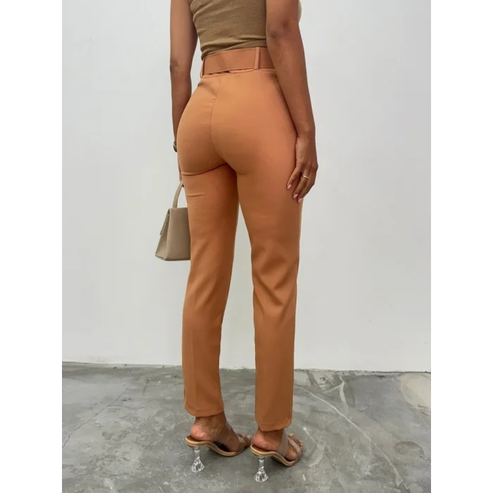 Kalın Kemerli Kumaş Pantalon    -Tarçın