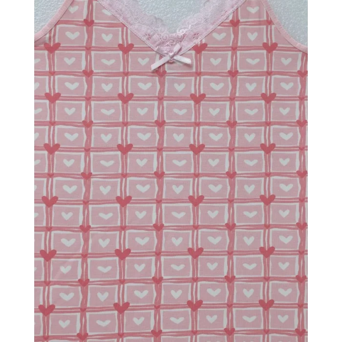 Kalp Desenli Askılı Dantelli Atlet -Pudra