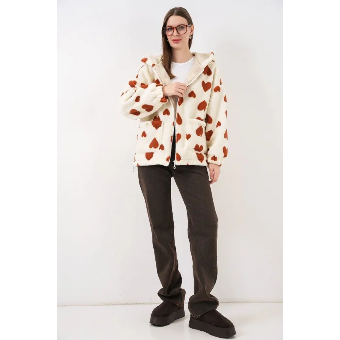 Kapüşonlu Peluş Ceket 5236 - Taba