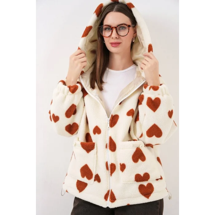 Kapüşonlu Peluş Ceket 5236 - Taba