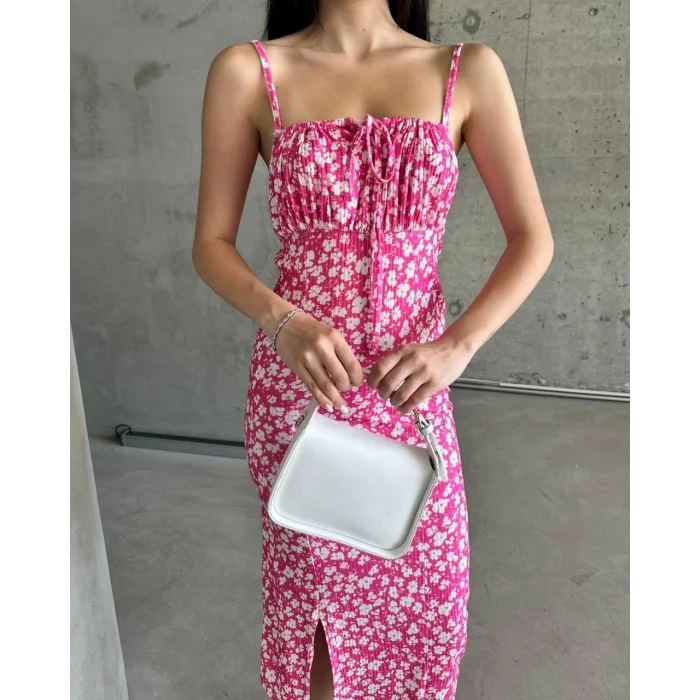 Kaşkorse Desenli askılı elbise