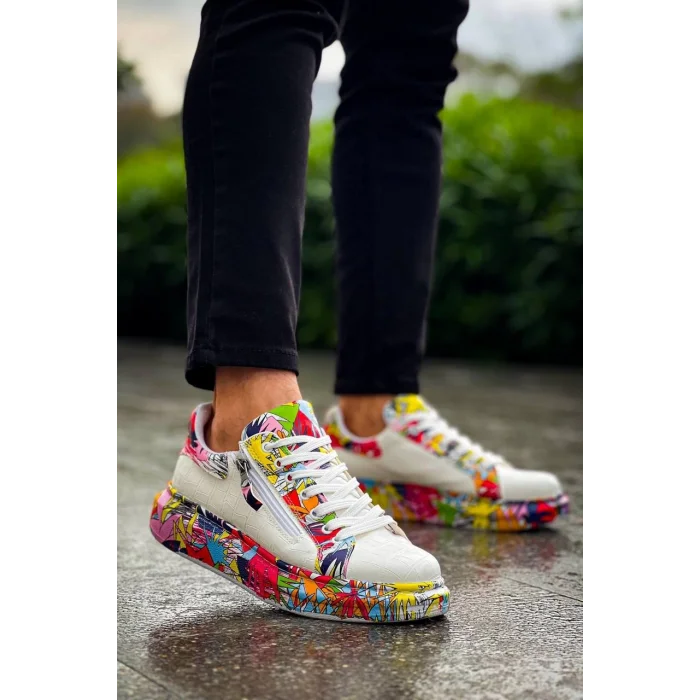 KB-02  Kuback Bağcıklı Crocodile Beyaz Kırmızı Günlük Erkek Ayakkabı