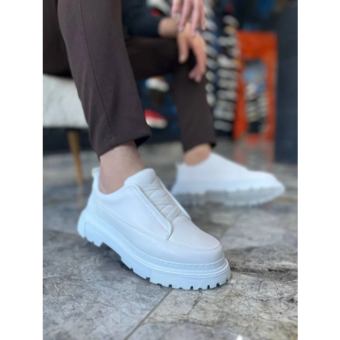 KB-703 Kuback Beyaz Cilt Lastikli Günlük Erkek Ayakkabı