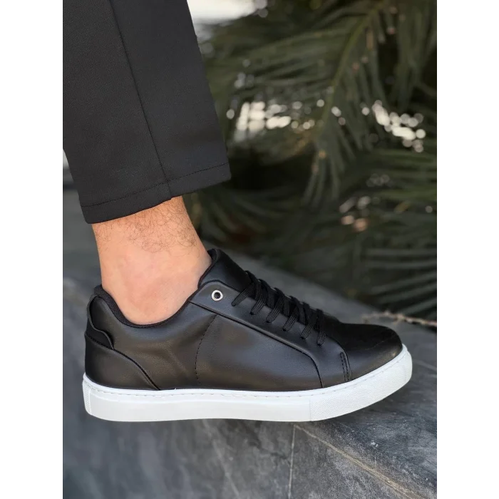 KB-BX1  Kuback Siyah Cilt Yüksek Beyaz Taban Günlük Erkek Ayakkabı