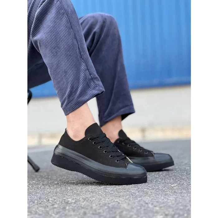 KB-CX-3 Kuback Kısa Siyah Keten Siyah Yüksek Taban Spor Ayakkabı