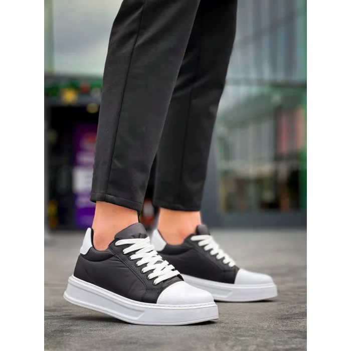 KB-X46 Kuback Siyah Beyaz Yüksek Beyaz Taban Günlük Spor Ayakkabı