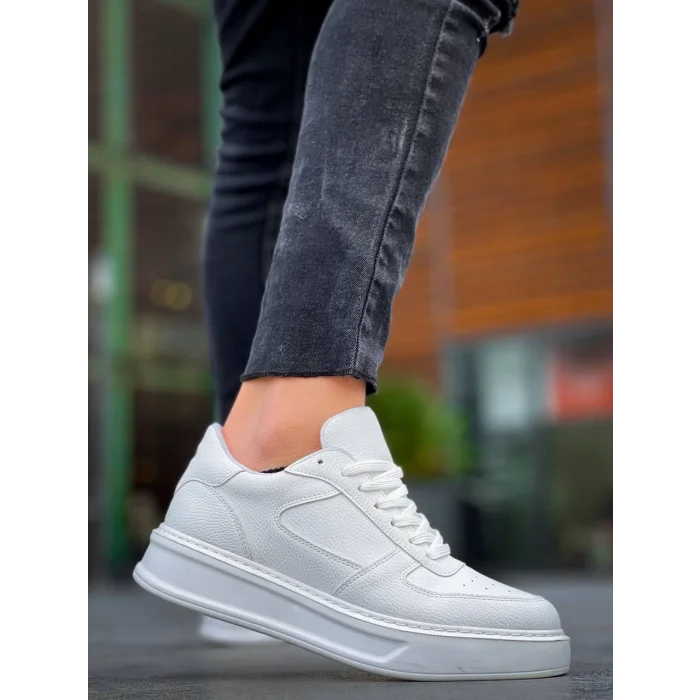 KB-X8 Kuback Beyaz Cilt Beyaz Yüksek Taban Günlük Spor Ayakkabı