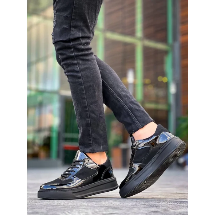 KB-X8 Kuback Siyah Rugan Yüksek Siyah Taban Günlük Spor Ayakkabı