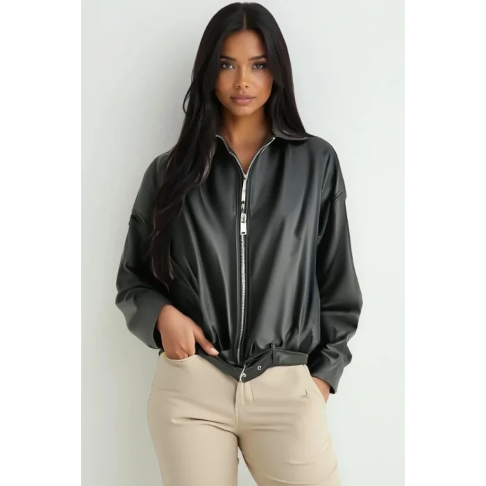 Kemer Detaylı Deri Ceket 1056 - Siyah