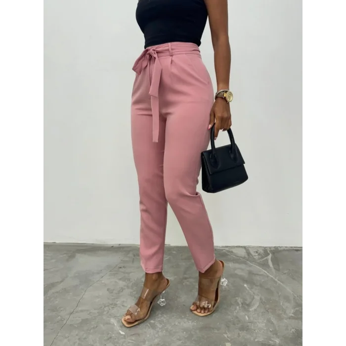 Kemerli Bilek Pantolon     -Pudra