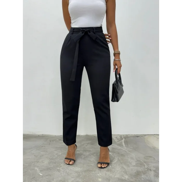 Kemerli Bilek Pantolon -Siyah