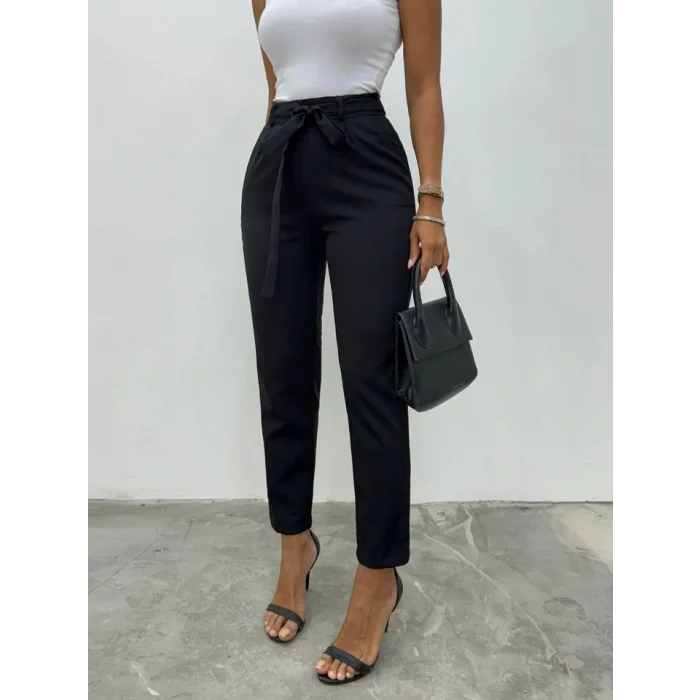 Kemerli Bilek Pantolon -Siyah