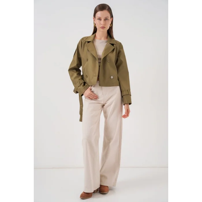 Kemerli Kısa Trençkot 5970 - Haki