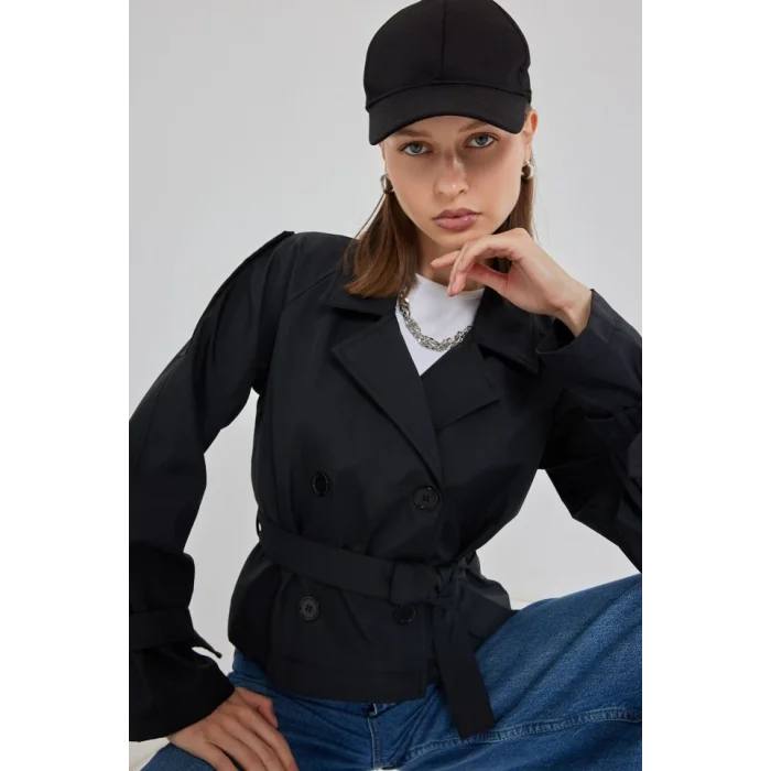 Kemerli Kısa Trençkot 5970 - Siyah