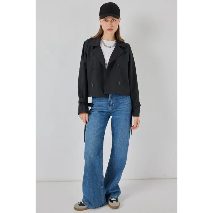 Kemerli Kısa Trençkot 5970 - Siyah