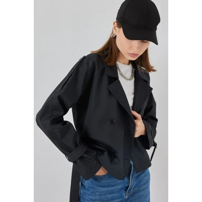 Kemerli Kısa Trençkot 5970 - Siyah