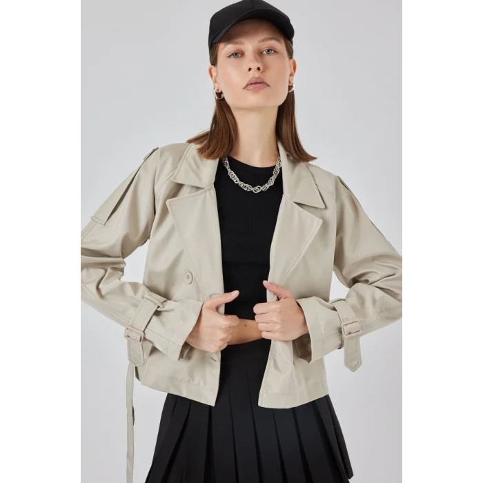 Kemerli Kısa Trençkot 5970 - Taş