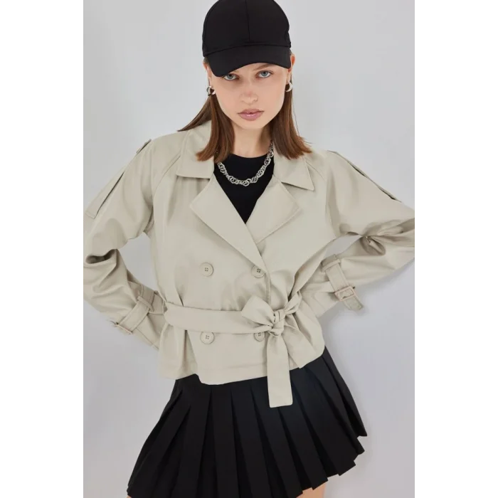 Kemerli Kısa Trençkot 5970 - Taş