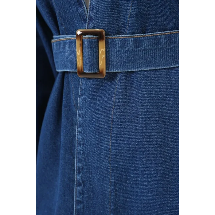Kemerli Kot Ceket Tunik 5985 - Mavi