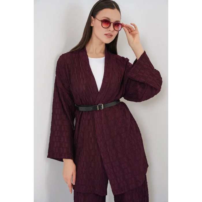 Kimono Pantolon İkili Takım 30078 - Bordo