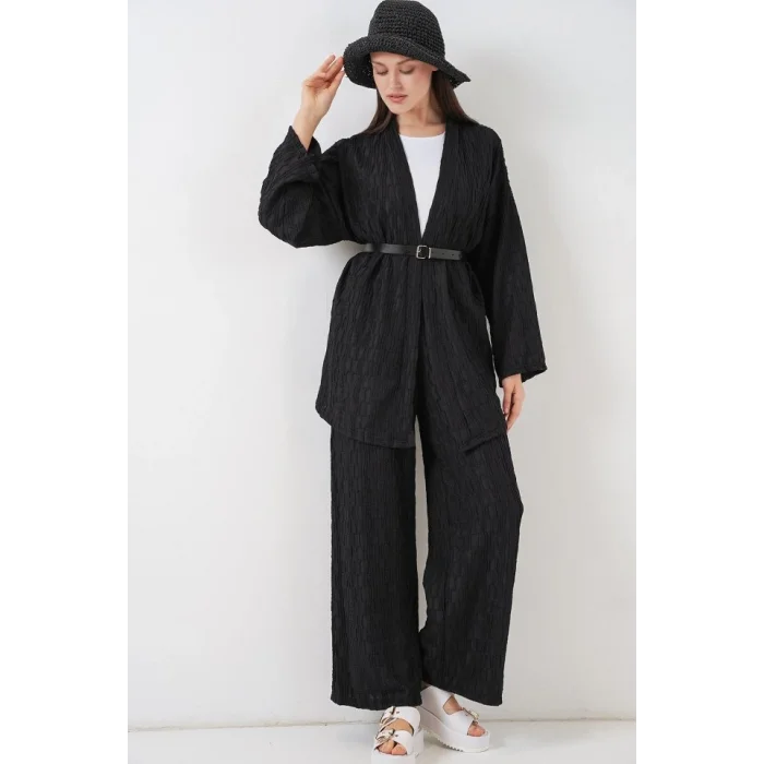 Kimono Pantolon İkili Takım 30078 - Siyah