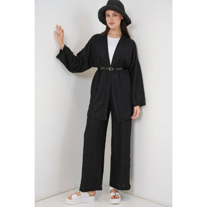 Kimono Pantolon İkili Takım 30078 - Siyah