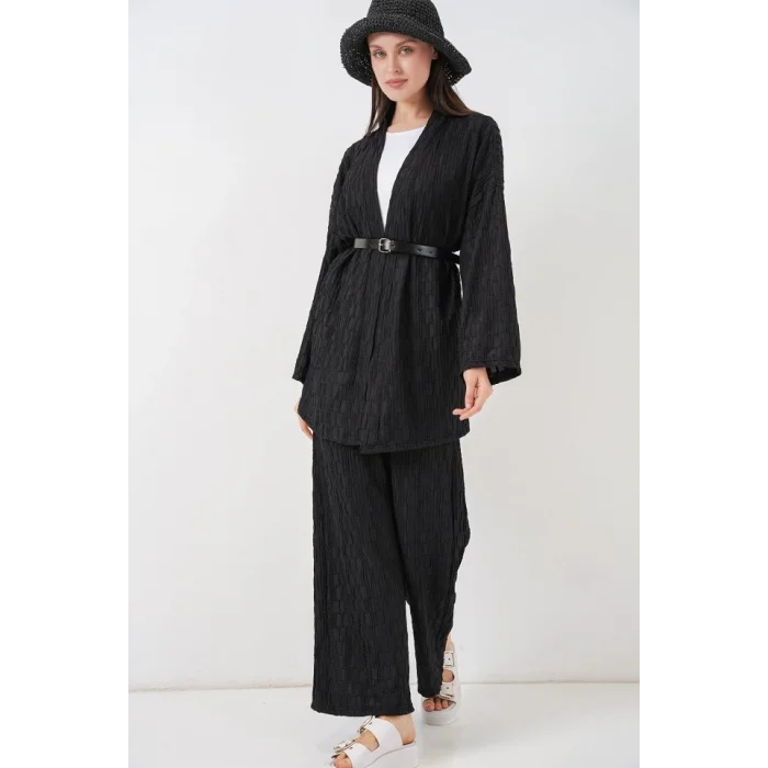 Kimono Pantolon İkili Takım 30078 - Siyah